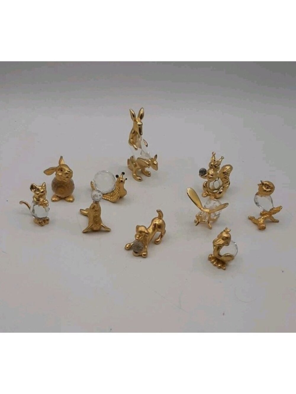 Miniature Faceted Crystal Gold Color Plated Animal Figures Set of 10 Fireball +